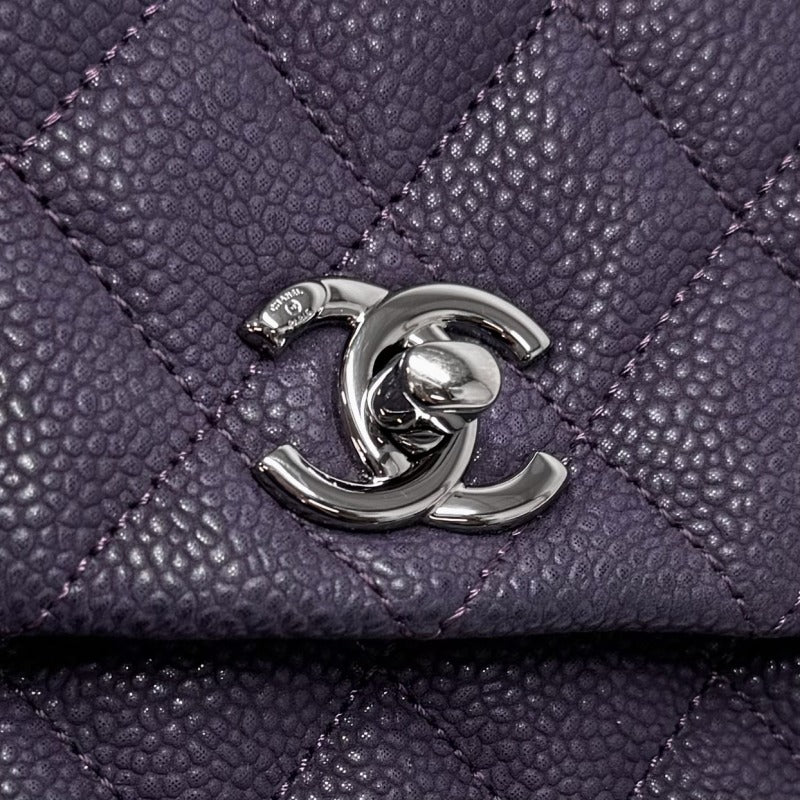 CHANEL CHANEL Matelass? Mini matelasse Mini mat Matelass? 19 Bag Shoulder Bag Caviar Skin Purple Purple Silver Metal Fittings Chain Shoulder Bag Coco Mark Turnlock