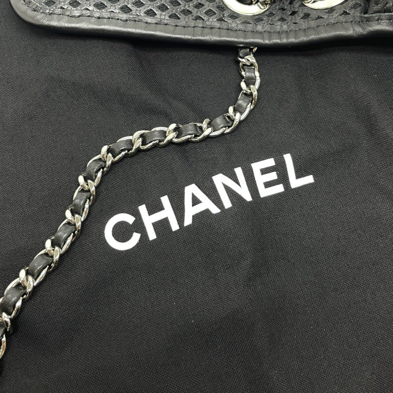 シャネル CHANEL フレンチリビエラ パンチング ラムスキン ブラック 黒 シルバー金具 ダブルチェーン ココマーク ターンロック