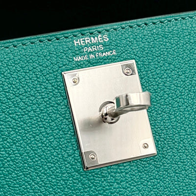 HERMES HERMES Kelly 28 Kelly 28 Bag, tote bag, shoulder bag, chevre Chevre mysore Blue Paon Blue Green Blue Green Silver Metal fittings