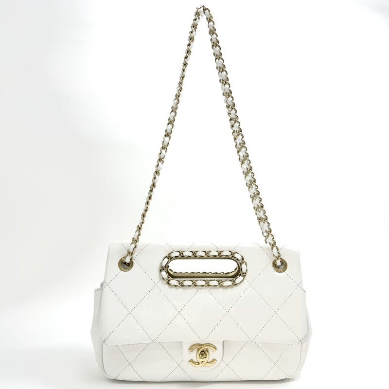 CHANEL CHANEL Matelass? Bag, Tote bag, Shoulder bag, Lambskin, White, White, Gold hardware, Chain shoulder bag, Coco mark, Turnlock