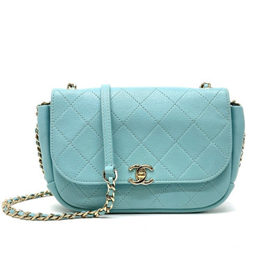 CHANEL CHANEL Matelass? Calfskin Blue Gold Hardware Coco Mark Turnlock Chain Shoulder Bag