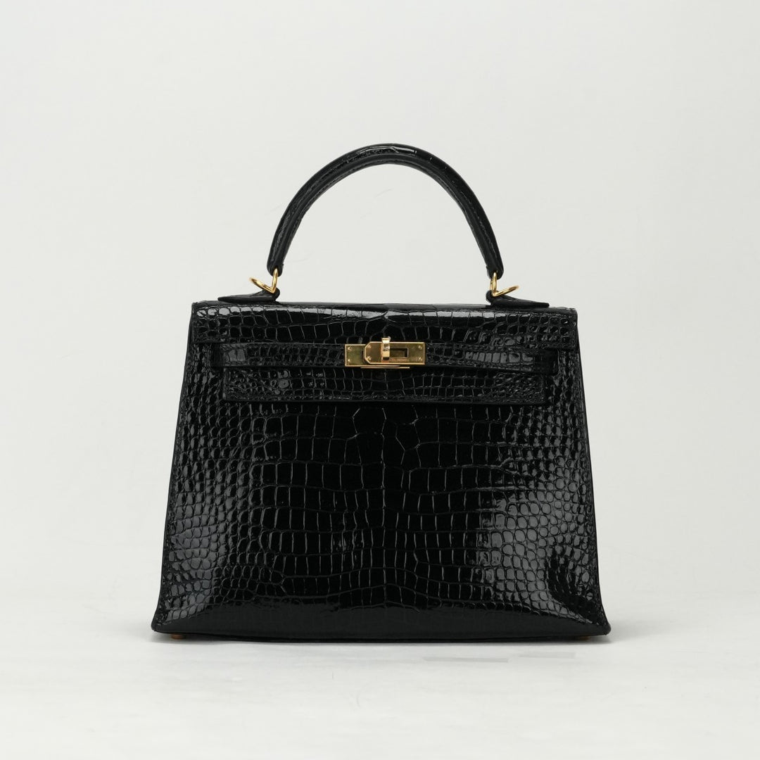 エルメス HERMES ケリー25 ケリー 25 バッグ トートバッグ ショルダーバッグ ポロサス クロコダイル ノワール ブラック 黒 ゴールド金具 エルメス HERMES ケリー25 ケリー 25 バッグ トートバッグ ショルダー