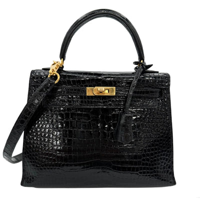 HERMES HERMES Kelly 25 Kelly 25 Bag, Tote Bag, Shoulder Bag, Polosus, Crocodile, Noir, Black, Gold Fittings