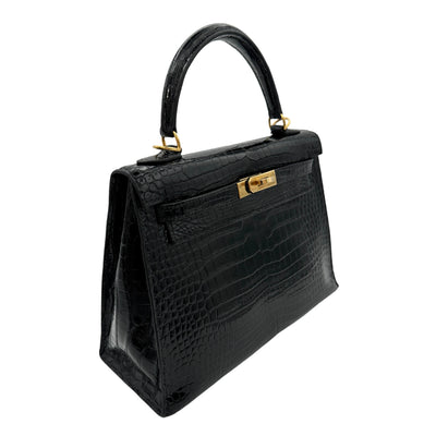 HERMES HERMES Kelly 25 Kelly 25 Bag, Tote Bag, Shoulder Bag, Polosus, Crocodile, Noir, Black, Gold Fittings