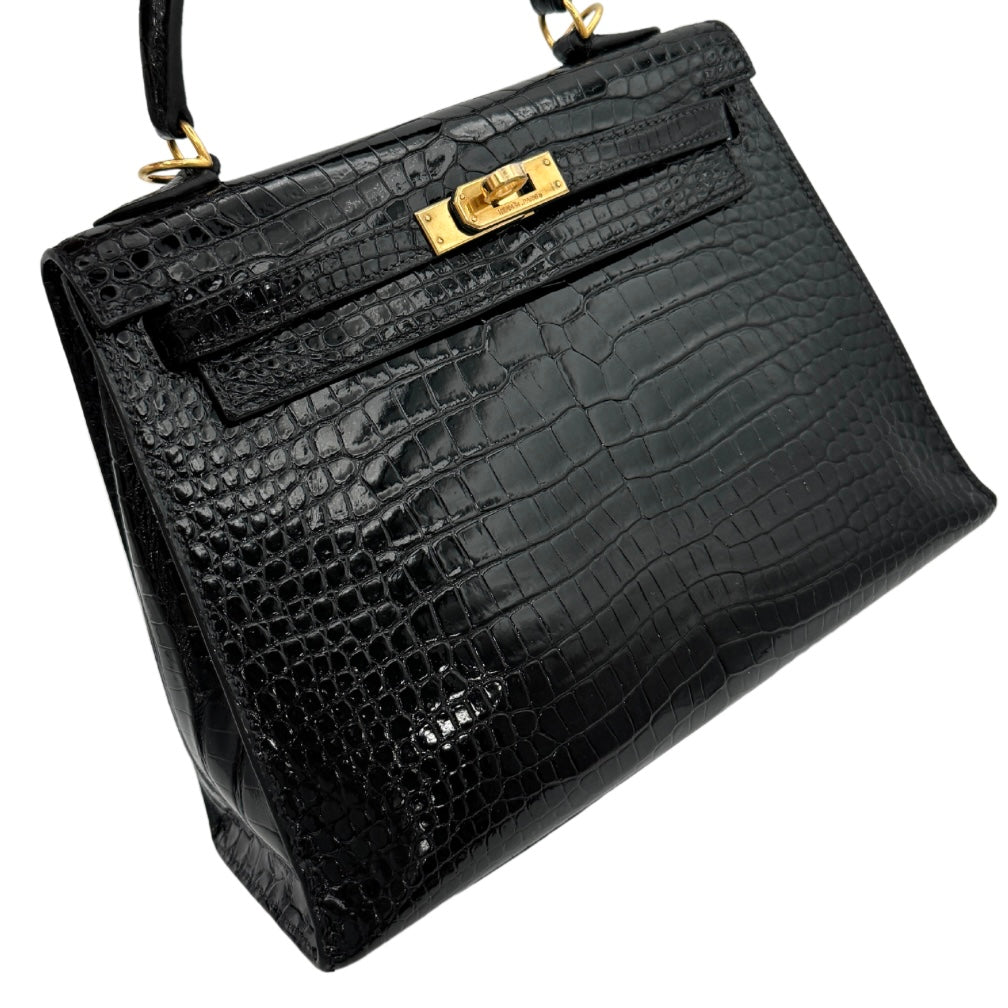 HERMES HERMES Kelly 25 Kelly 25 Bag, Tote Bag, Shoulder Bag, Polosus, Crocodile, Noir, Black, Gold Fittings