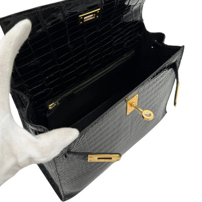 HERMES HERMES Kelly 25 Kelly 25 Bag, Tote Bag, Shoulder Bag, Polosus, Crocodile, Noir, Black, Gold Fittings