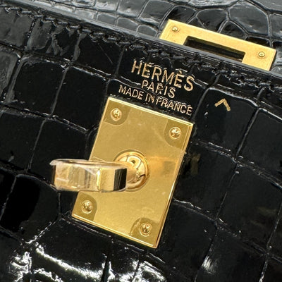 HERMES 헤르메스 Kelly 25 Kelly 25 가방, 토트 가방, 숄더 백, 폴로 스, 악어, 느와르, 검은 색, 금 피팅