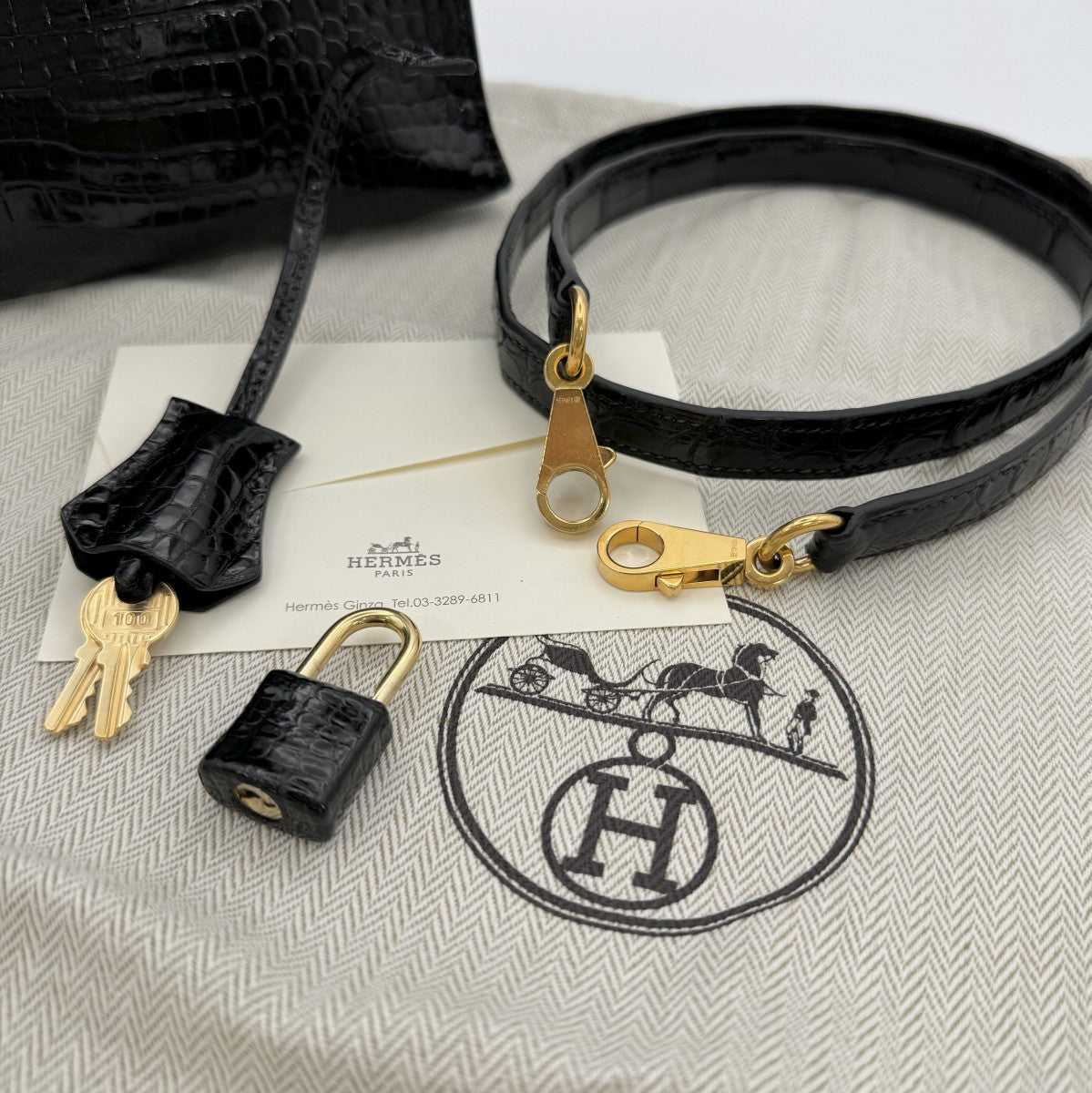 HERMES HERMES Kelly 25 Kelly 25 Bag, Tote Bag, Shoulder Bag, Polosus, Crocodile, Noir, Black, Gold Fittings