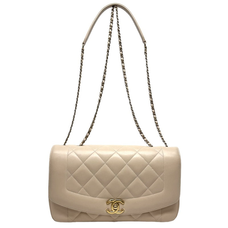 CHANEL CHANEL Diana Bag Shoulder Bag Lambskin Beige Gold Hardware Chain Shoulder Bag Coco Mark Turnlock Double flap W flap Double chain W chain