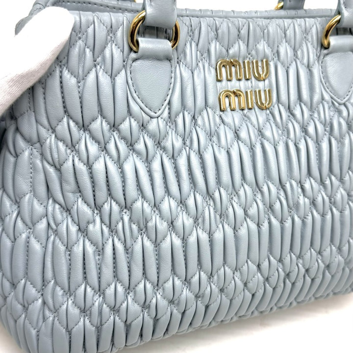 ミュウミュウ MIUMIU ナッパクリスタル マテラッセ バッグ トートバッグ ショルダーバッグ ナッパレザー ブルー ライトブルー 青 水 –  Tieel Vintage