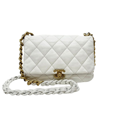 CHANEL CHANEL Matelass? Mini matelasse Mini mat Matelasse 20 Bag Shoulder Bag Lambskin White Gold Hardware Chain Shoulder Bag Coco Mark Turnlock