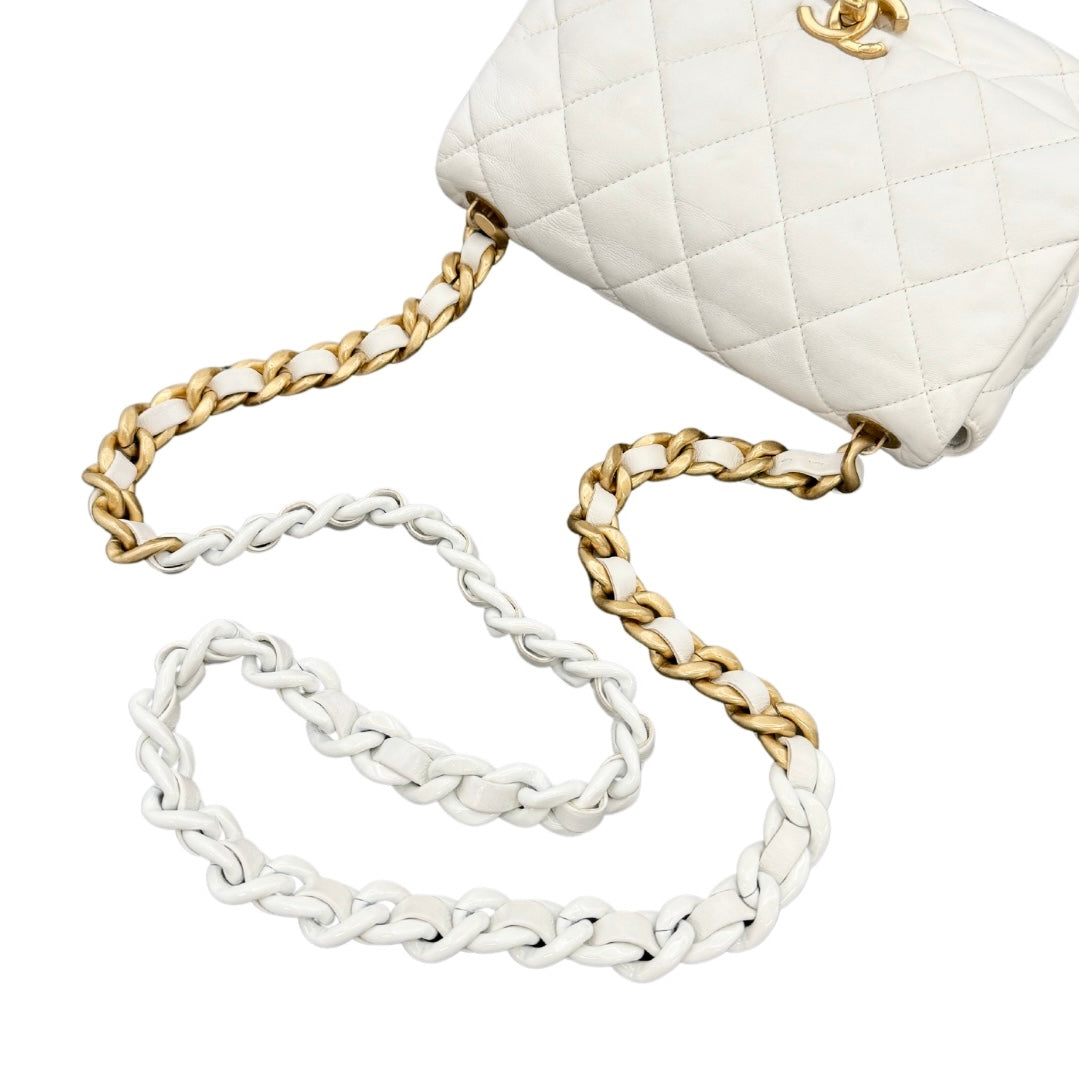 CHANEL CHANEL Matelass? Mini matelasse Mini mat Matelasse 20 Bag Shoulder Bag Lambskin White Gold Hardware Chain Shoulder Bag Coco Mark Turnlock