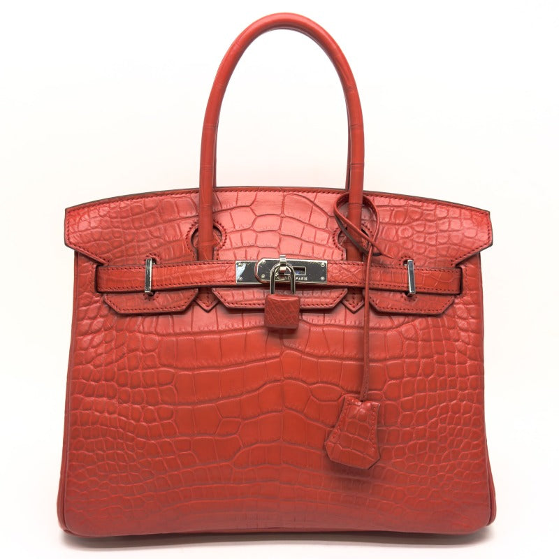 HERMES HERMES Birkin 30 Birkin 30 Alligator Mat Rouge Indian Red Silver Metal Fittings