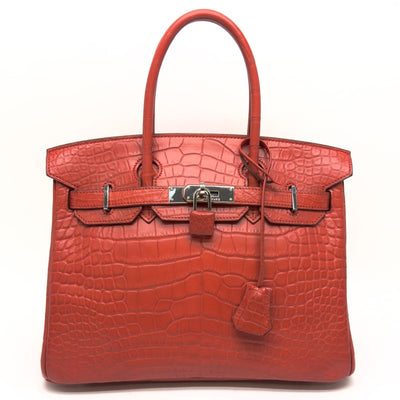 HERMES 爱马仕 Birkin 30 Birkin 30 鳄鱼垫印度红色银金属配件