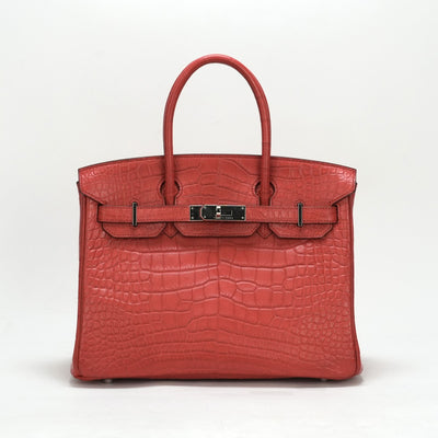 HERMES HERMES Birkin 30 Birkin 30 Alligator Mat Rouge Indian Red Silver Metal Fittings
