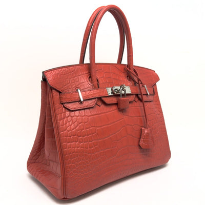 HERMES HERMES Birkin 30 Birkin 30 Alligator Mat Rouge Indian Red Silver Metal Fittings