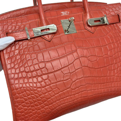 HERMES 헤르메스 Birkin 30 Birkin 30 악어 Mat Rouge Indian Red Silver Metal Fittings