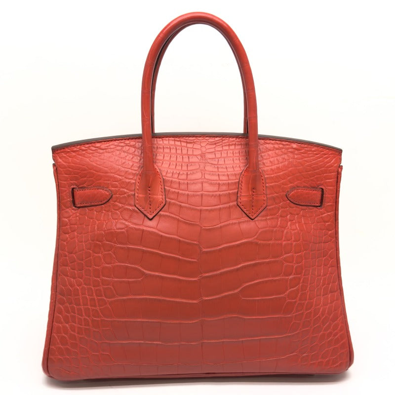 HERMES HERMES Birkin 30 Birkin 30 Alligator Mat Rouge Indian Red Silver Metal Fittings