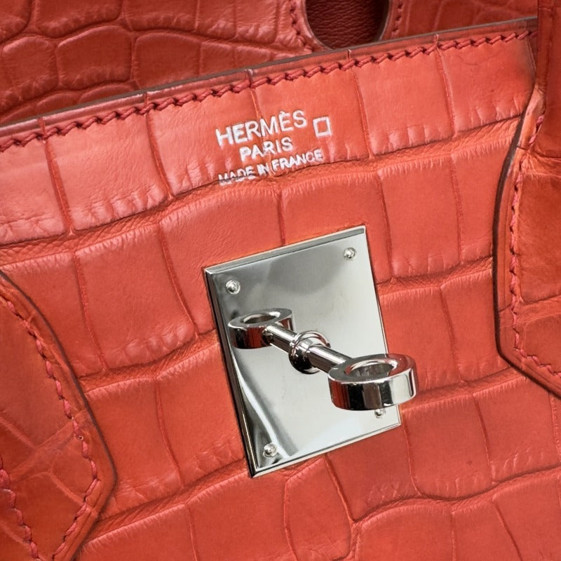 エルメス HERMES バーキン30 バーキン 30 アリゲーターマット ルージュインディアン レッド 赤 シルバー金具