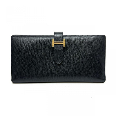 HERMES HERMES B?arn soufflet Bearn soufflet Wallet Long Wallet Epson Noir Black Gold Hardware Vaugh Epson