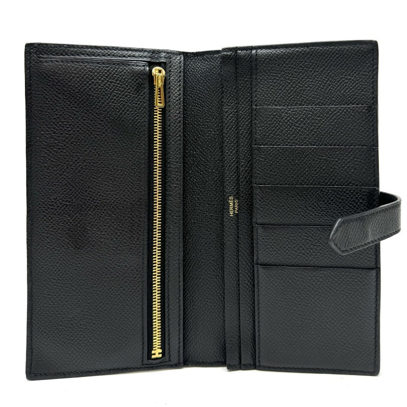 HERMES HERMES B?arn soufflet Bearn soufflet Wallet Long Wallet Epson Noir Black Gold Hardware Vaugh Epson