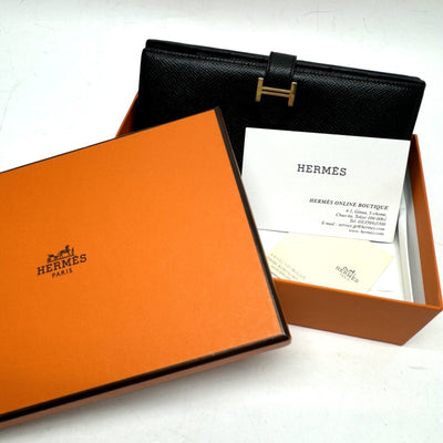 HERMES HERMES B?arn soufflet Bearn soufflet Wallet Long Wallet Epson Noir Black Gold Hardware Vaugh Epson