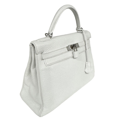 HERMES HERMES Kelly 32 Kelly 32 interior stitch Bag, Tote bag, Shoulder bag, Torillon Clemence, White, Silver hardware