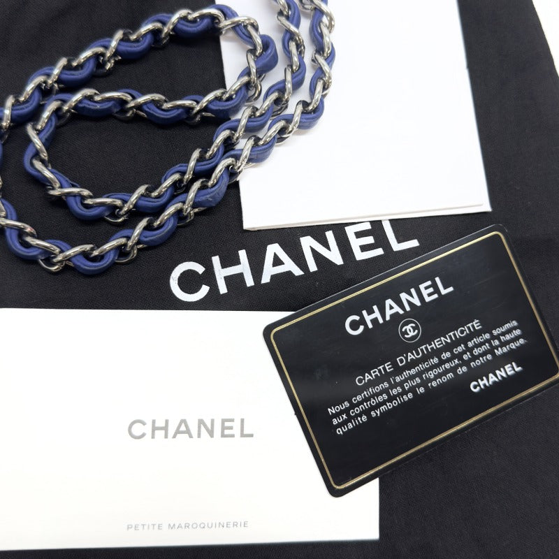 CHANEL CHANEL Chevron v-stitch Mini matelasse Caviar skin blue silver hardware chain shoulder bag Coco mark turn lock