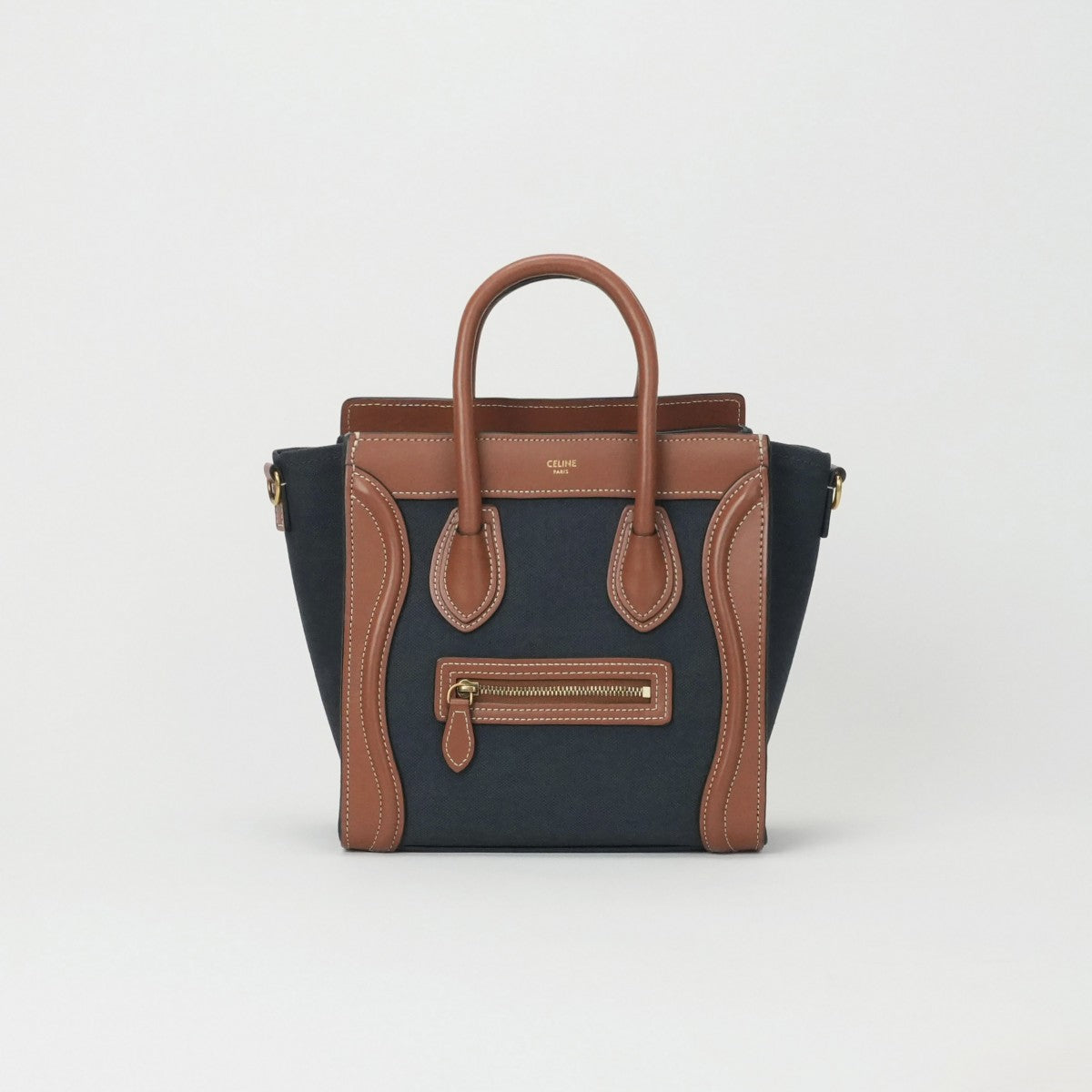 セリーヌ CELINE ラゲージ ナノ ナノラゲージ ラゲージナノ バッグ トートバッグ ショルダーバッグ デニム レザー ネイビー ブラウン 紺 茶 ゴールド金具 新ロゴ ハンドバッグ