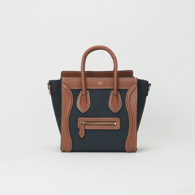 セリーヌ CELINE ラゲージ ナノ ナノラゲージ ラゲージナノ バッグ トートバッグ ショルダーバッグ デニム レザー ネイビー ブラウン 紺 茶 ゴールド金具 新ロゴ ハンドバッグ