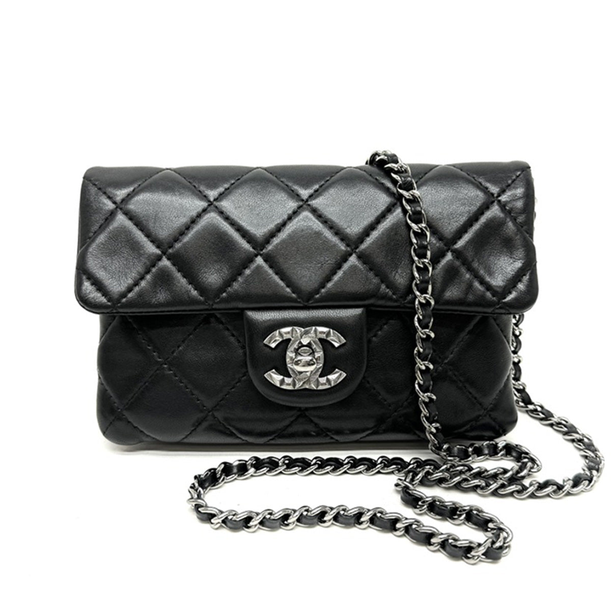 CHANEL CHANEL Matelass? Mini matelasse Mini mat Bag Shoulder Bag Lambskin Black Silver Metal Fittings Chain Shoulder Bag Coco Mark Turn Lock