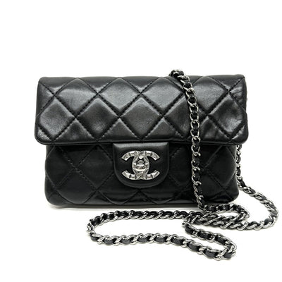 シャネル CHANEL マトラッセ ミニマトラッセ ミニマト バッグ ショルダーバッグ ラムスキン ブラック 黒 シルバー金具 チェーンショルダーバッグ ココマーク ターンロック