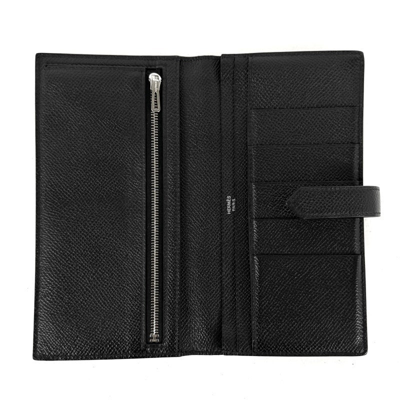 HERMES HERMES B?arn soufflet Bearn soufflet Wallet Long Wallet Epson Saw Black Noir Black Black Metal Fittings Vaugh Epson