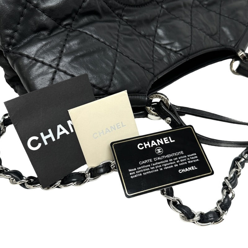 CHANEL 샤넬 Matelasse wild stitch 가방, 토트 백, 숄더백, 가죽, 검은 색, 검은 색, 실버 하드웨어, 핸드백, 2 방향 가방, 코코 마크