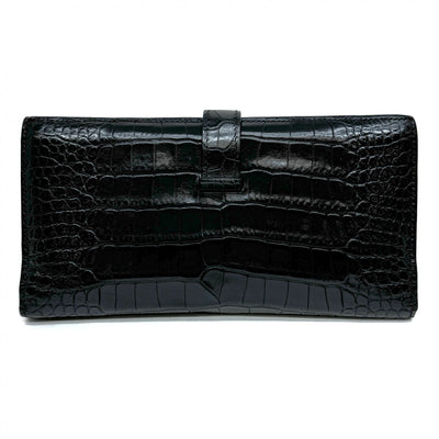 HERMES HERMES Bearn classique Bearn classic Wallet Long Wallet Long Wallet Alligator Crocodile Noir Black Gold Metal Exotic