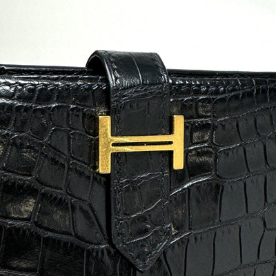 HERMES HERMES Bearn classique Bearn classic Wallet Long Wallet Long Wallet Alligator Crocodile Noir Black Gold Metal Exotic