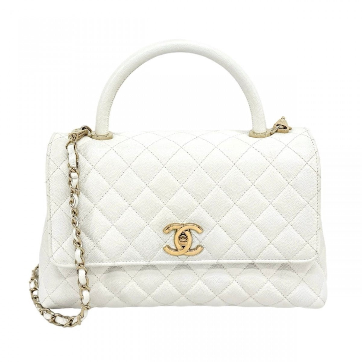 CHANEL CHANEL Coco handle Matelass? Bag, Tote Bag, Shoulder Bag, Caviar Skin, White, White, Gold Hardware, Top Handle, Chain Shoulder Bag, 2way, Coco Mark, Turn Lock