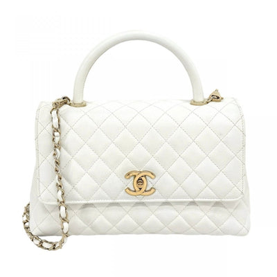 CHANEL CHANEL Coco handle Matelass? Bag, Tote Bag, Shoulder Bag, Caviar Skin, White, White, Gold Hardware, Top Handle, Chain Shoulder Bag, 2way, Coco Mark, Turn Lock