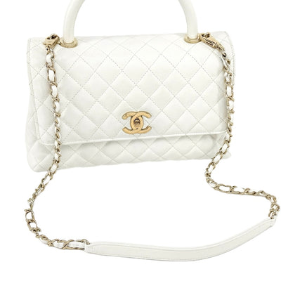 CHANEL CHANEL Coco handle Matelass? Bag, Tote Bag, Shoulder Bag, Caviar Skin, White, White, Gold Hardware, Top Handle, Chain Shoulder Bag, 2way, Coco Mark, Turn Lock