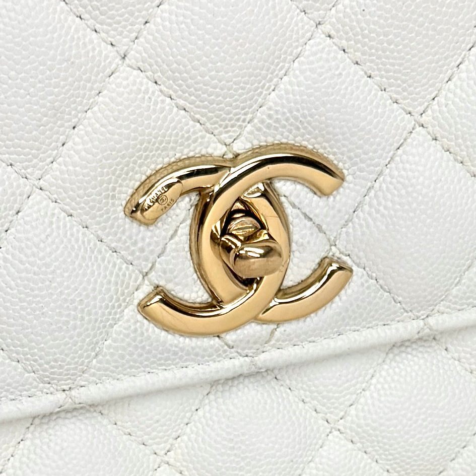 CHANEL CHANEL Coco handle Matelass? Bag, Tote Bag, Shoulder Bag, Caviar Skin, White, White, Gold Hardware, Top Handle, Chain Shoulder Bag, 2way, Coco Mark, Turn Lock