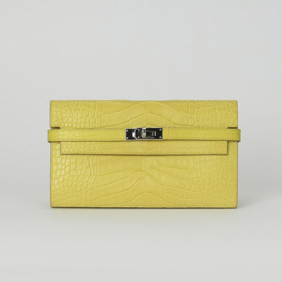 HERMES 爱马仕 Kelly wallet Kelly wallet long 钱包长钱包长钱包鳄鱼鳄鱼石灰黄色银色金属配件异国