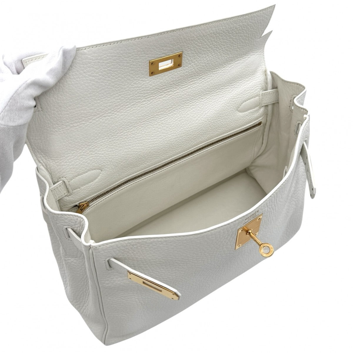 HERMES HERMES Kelly 32 Kelly 32 interior stitch Bag, Tote bag, Shoulder bag, Toryon Clemence, White, White, Gold hardware