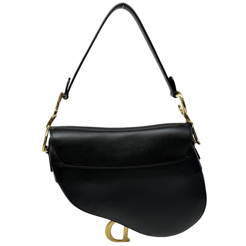 CHRISTIAN DIOR CHRISTIAN DIOR Saddle Bag Shoulder Bag Grained Calfskin Black Gold Metal Fittings