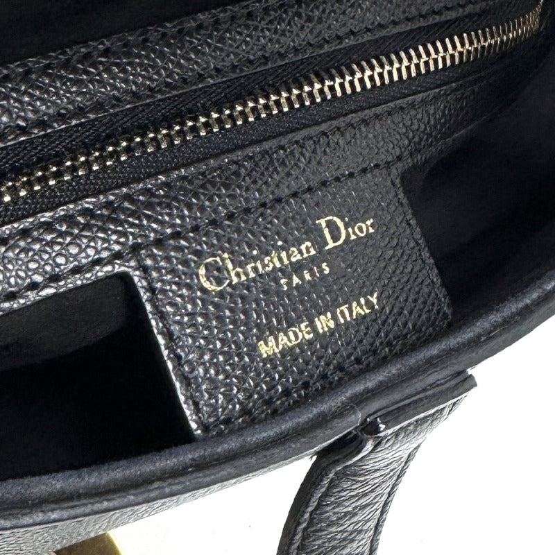 CHRISTIAN DIOR CHRISTIAN DIOR Saddle Bag Shoulder Bag Grained Calfskin Black Gold Metal Fittings