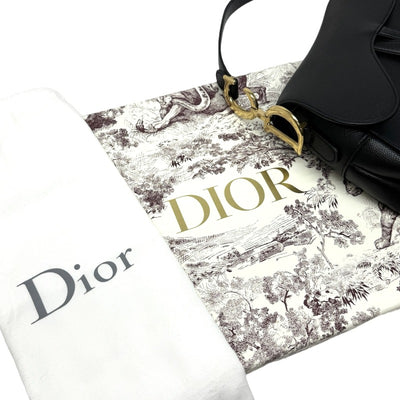 CHRISTIAN DIOR CHRISTIAN DIOR Saddle Bag Shoulder Bag Grained Calfskin Black Gold Metal Fittings