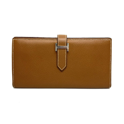 HERMES HERMES B?arn soufflet Bearn soufflet Wallet Long Wallet Epson Gold Brown Silver Metal Fittings Vaugh Epson