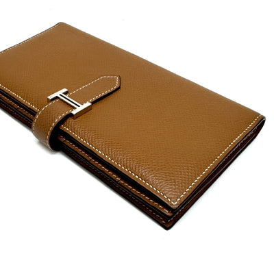 HERMES HERMES B?arn soufflet Bearn soufflet Wallet Long Wallet Epson Gold Brown Silver Metal Fittings Vaugh Epson