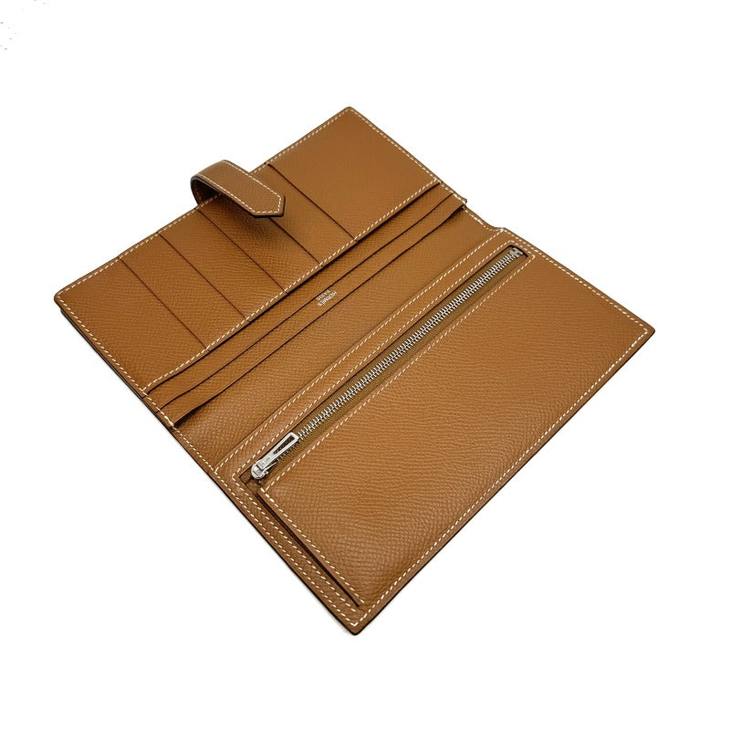 HERMES HERMES B?arn soufflet Bearn soufflet Wallet Long Wallet Epson Gold Brown Silver Metal Fittings Vaugh Epson