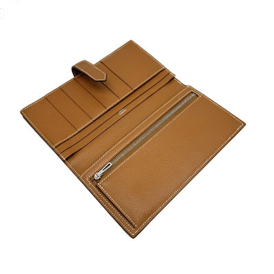 HERMES HERMES B?arn soufflet Bearn soufflet Wallet Long Wallet Epson Gold Brown Silver Metal Fittings Vaugh Epson