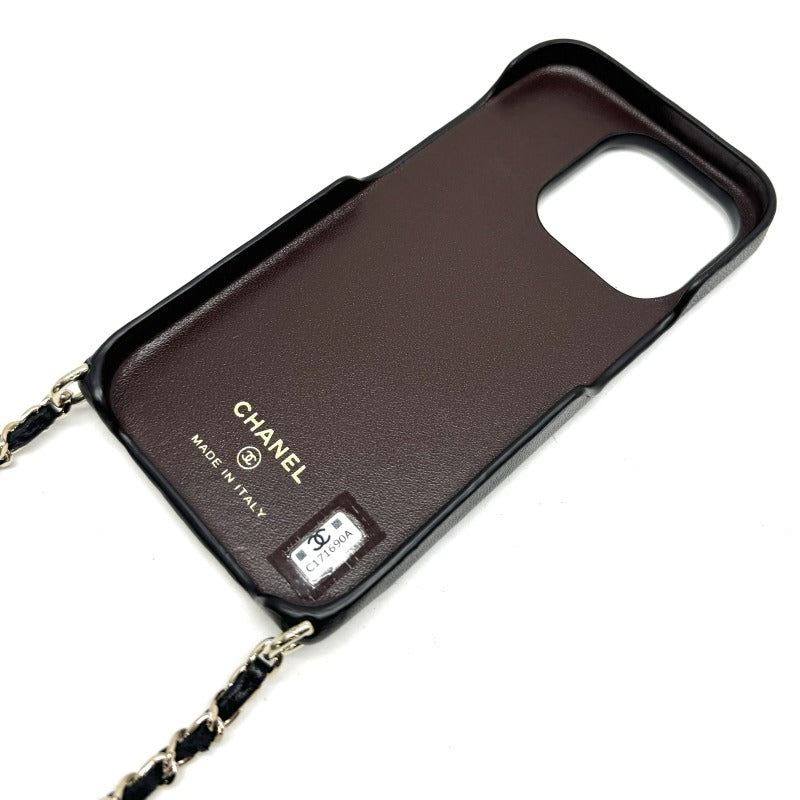 CHANEL 香奈儿 Matelass? iPhone 14 iPhone 14 Pro iPhone 14 Pro Other LAMBSKIN黑色金属配件iPhone Case Case智能手机CASE WOC